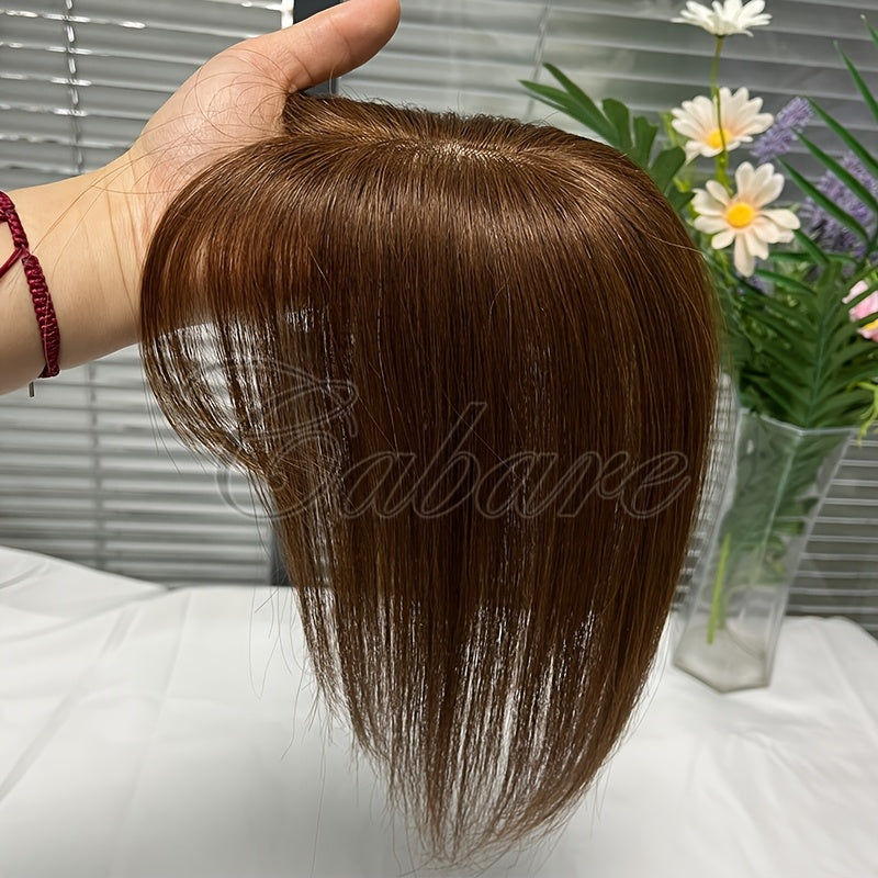 5X9 Real Human Hair Topper Wigs with Bangs for Women, Natural Black, Dark Brown, Straight Hair, Increase Hair Volume & Covering White Hair, Enhance Temperament, Suitable for Various Occasions