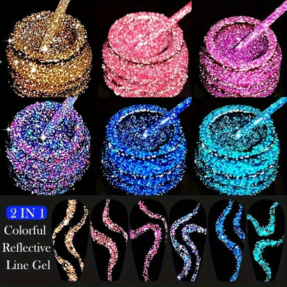 Glitter Liner Nail Art Gel 5ml - Super Reflective Glitter Eyeliner Gel Polish with Ultra Fine Brush Tip for Stripe Line & Detail Nail Art - Long Lasting UV LED Nail Art Drawing Gel