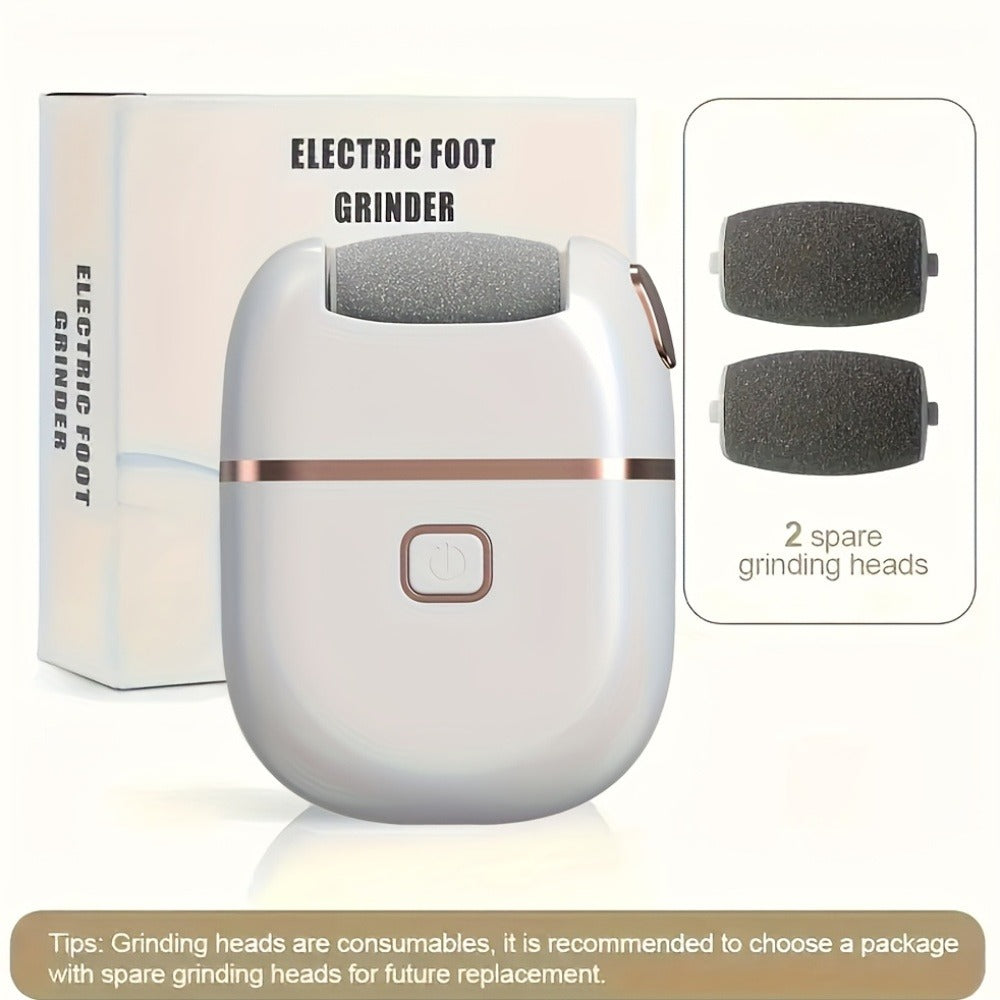 [Three Grinding Heads] Portable Rechargeable Electric Foot Grinder | Two Speeds, Thick Grinding Head for Thick Polishing, USB Charging, Easy to Use for Skin Care of Cracked and Dry Skin, Plastic Material, Battery, Brand: NUAN