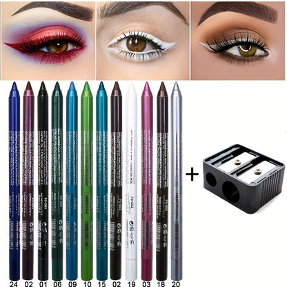Eyeliner Pencil Set 12 Colors with Sharpener – Waterproof & Long-Lasting Multicolor Eyeliner Pens for Eye Makeup, Cosplay, Stage, Party & Daily Looks, Color-Fast Formula