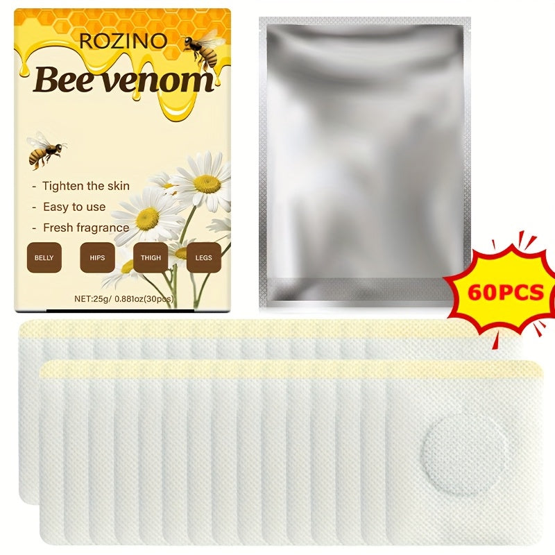 60pcs Bee Venom Navel Firming Patches, Infused with Natural Botanical Ingredients, Featuring a Fresh Scent And Long-Lasting Adhesion. Ideal for Body Care.Suitable for All Skin Types