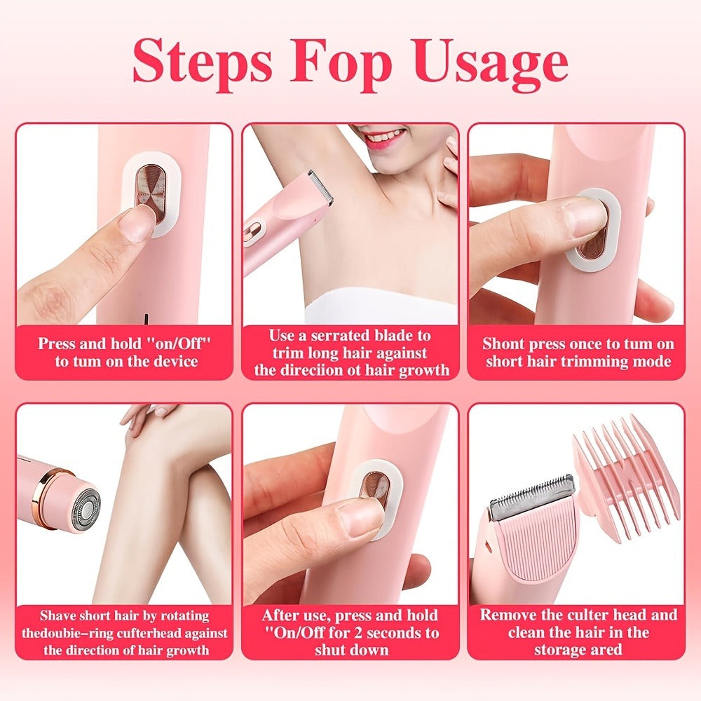 Women'S Dual-Head Electric Shaver, 2-In-1 Trimmer for Bikini Area, Portable And Rechargeable. Includes Precision Trimming Combs for Gentle, Smooth Hair Removal on Face, Arms, Legs, And Bikini Line. Perfect As a Mother'S Day Gift
