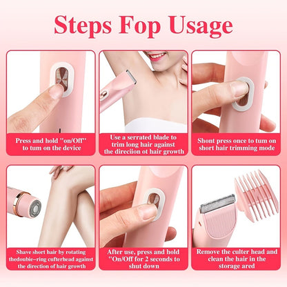 Electric Shaver for Women 2-in-1 Bikini Trimmer Portable USB Rechargeable Painless Wet Dry Lady Shaver with Precision Combs for Face Arms Legs Underarms Bikini Line