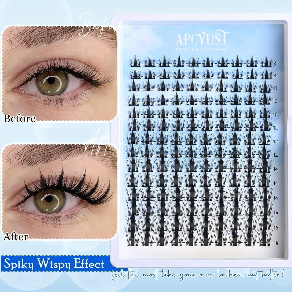 Fairy Lash Clusters Kit 8mm-18mm Manga C Curl Anime Eyelash Extension Kit Individual Spike Lashes DIY Volume Natural with Spikes Wet-Look Spiky