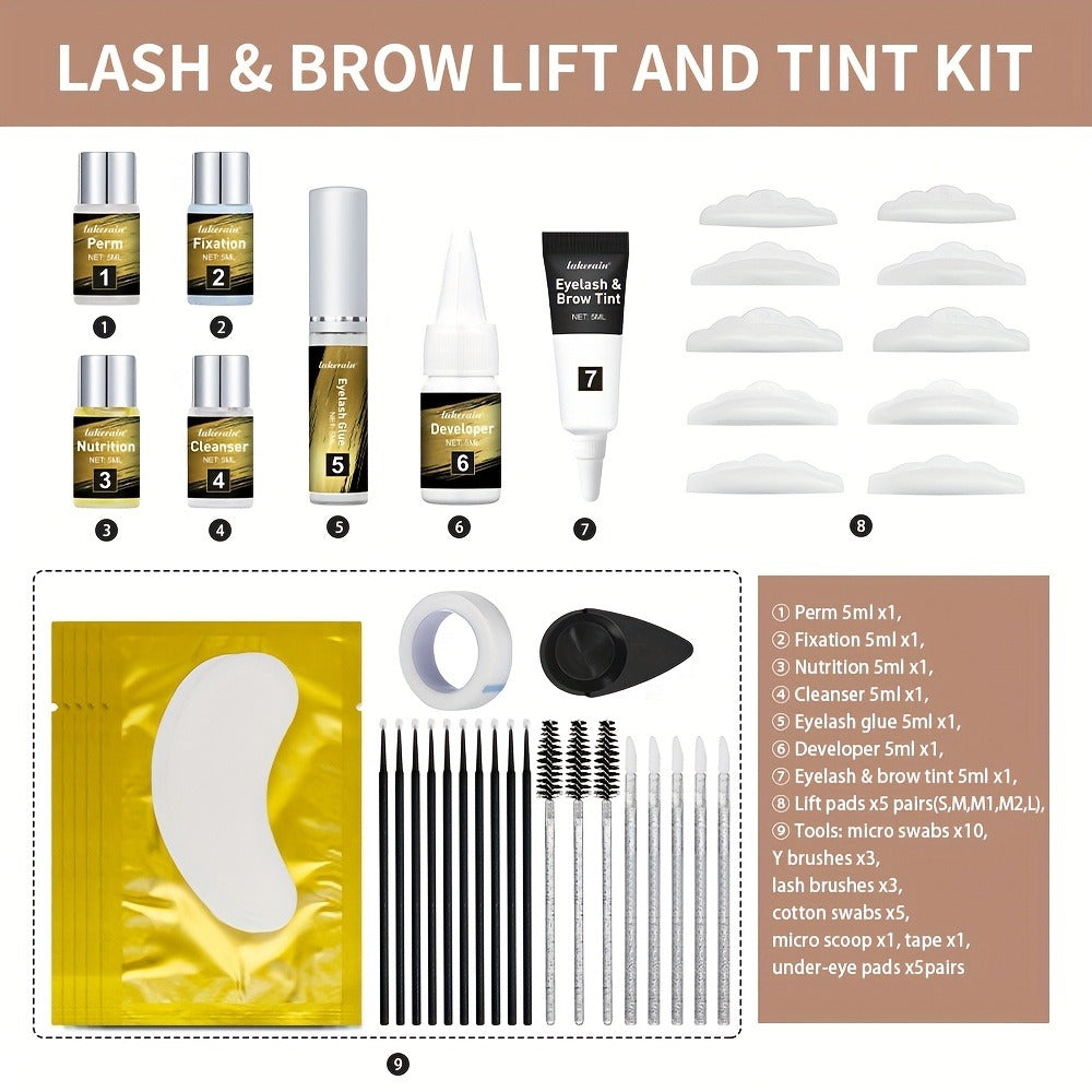 Lash and Brow Lift Tint Kit Brow Lamination Eyelash Perm Set - Long-Lasting Fuller-Looking Lashes & Brows Salon or Home Use Easy DIY Tint Dye Kit Black Brown