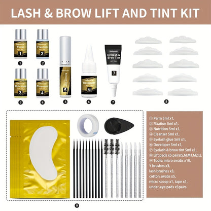 Lash and Brow Lift Tint Kit Brow Lamination Eyelash Perm Set - Long-Lasting Fuller-Looking Lashes & Brows Salon or Home Use Easy DIY Tint Dye Kit Black Brown