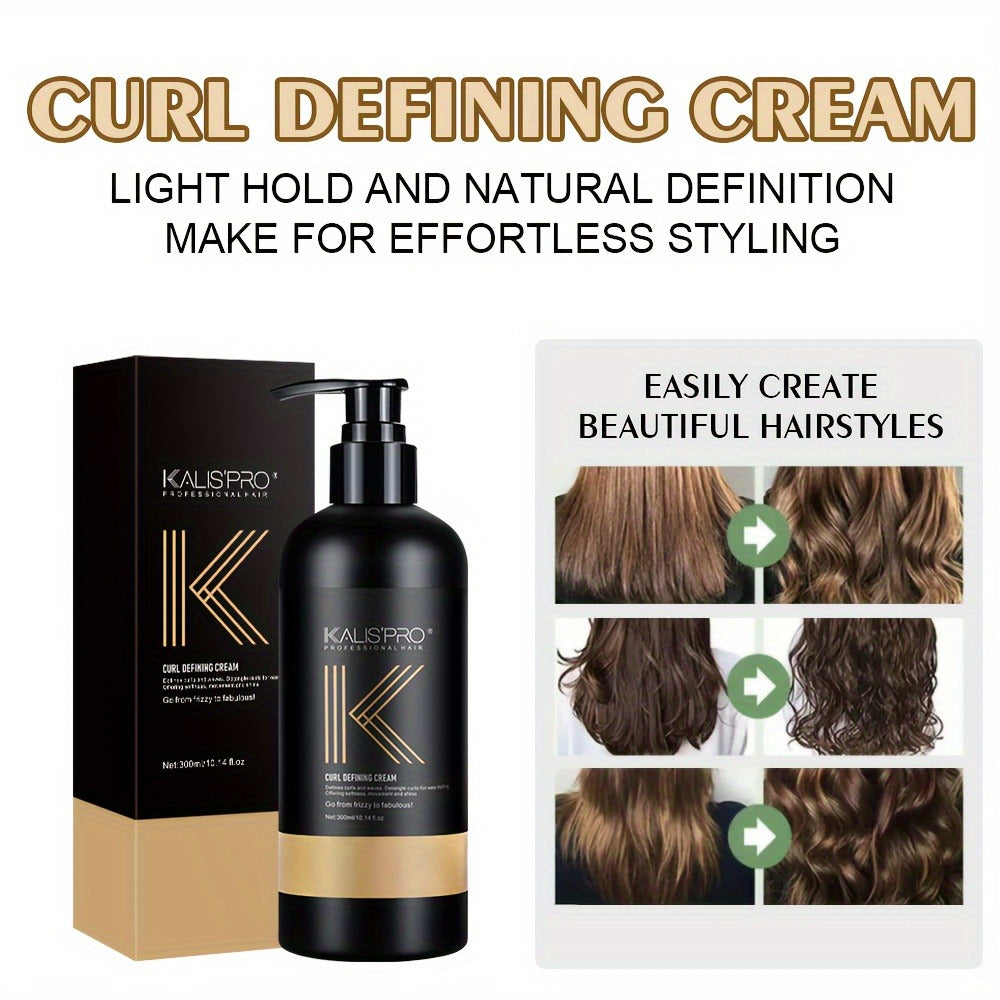 Curl Defining Cream & Detangling Brush Set — Anti-Frizz Curl Enhancer, Long-Lasting Bouncy Curls, Non-Sticky Lightweight Hold, Salon Quality for Curly & Wavy Hair, 10.14 oz