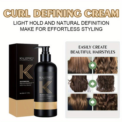 Curl Defining Cream & Detangling Brush Set — Anti-Frizz Curl Enhancer, Long-Lasting Bouncy Curls, Non-Sticky Lightweight Hold, Salon Quality for Curly & Wavy Hair, 10.14 oz