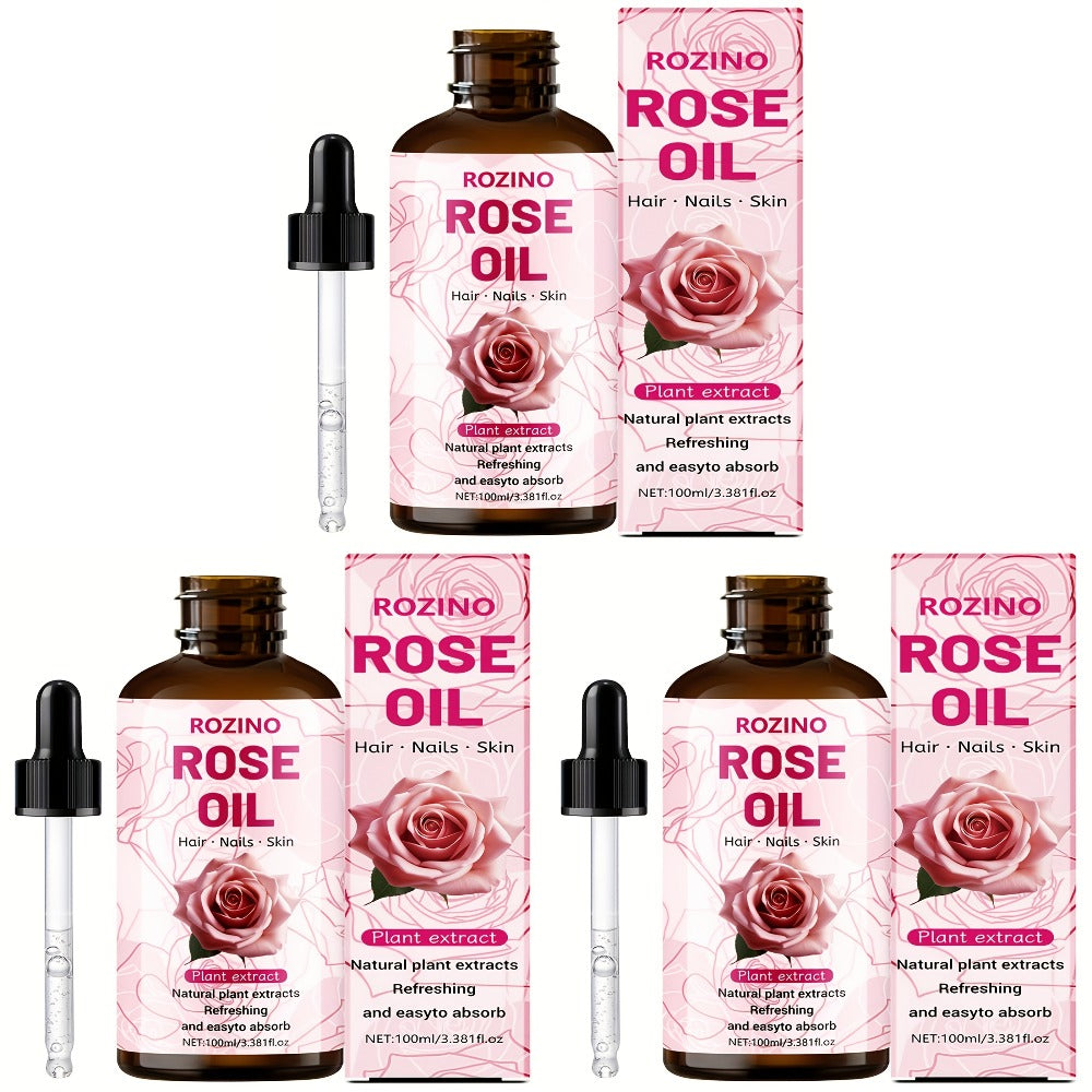 3.38oz Rose Oil: Premium Rose Scent. for Massage, Shower, Skincare, Face, Body, Nails, Hair, Lashes. Unisex.