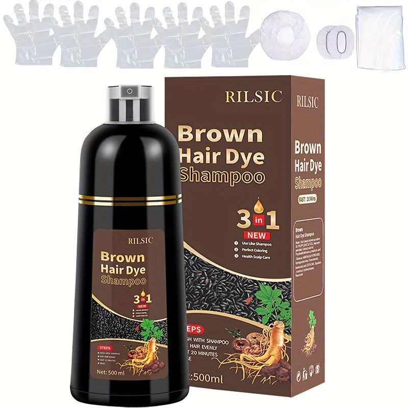 16.91oz Hair Dye Shampoo for Grey Hair, Natural Plant-Based Dye, Herbal Natural Hair Dye 3In 1- Dyeing And Washing Care, Non-Stick to The Scalp, Covering White Hair, Hair Dye Hair Color Shampoo Coloring in Minutes for Unisex (Black, Brown)