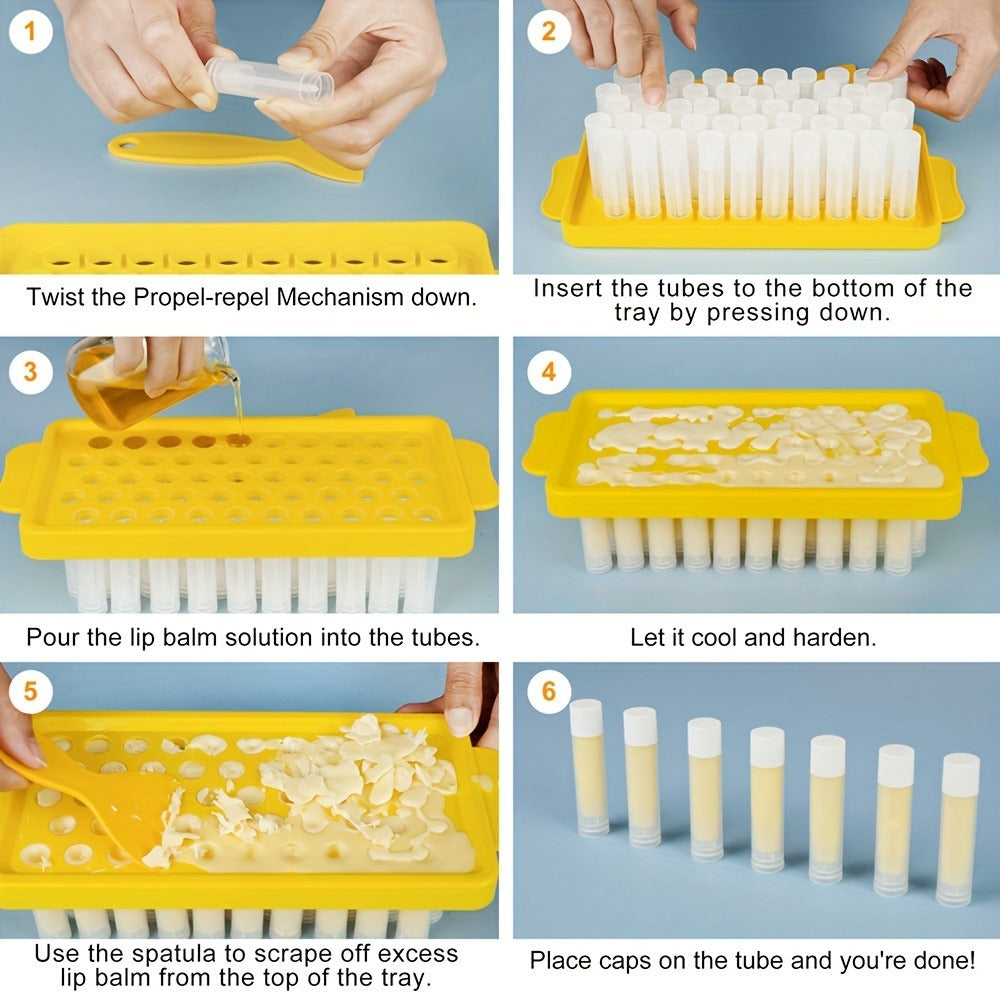 Lip Balm Tubes with Filling Tray – 50Pcs 5.5ml Clear Empty Lip Balm Containers BPA Free Leak Proof, DIY Lip Balm Making Kit with Spatula and Filling Tray Set
