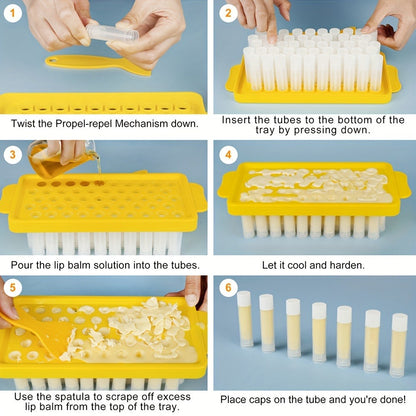 Lip Balm Tubes with Filling Tray – 50Pcs 5.5ml Clear Empty Lip Balm Containers BPA Free Leak Proof, DIY Lip Balm Making Kit with Spatula and Filling Tray Set