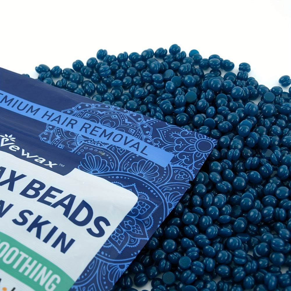 Hard Wax Beads for Hair Removal - 450g Brazilian Hard Wax Beads with Strong Adhesion, Precision Waxing for Body, Bikini, Legs & Underarms, At-Home Wax Kit for Women, Dark Blue & Light Blue