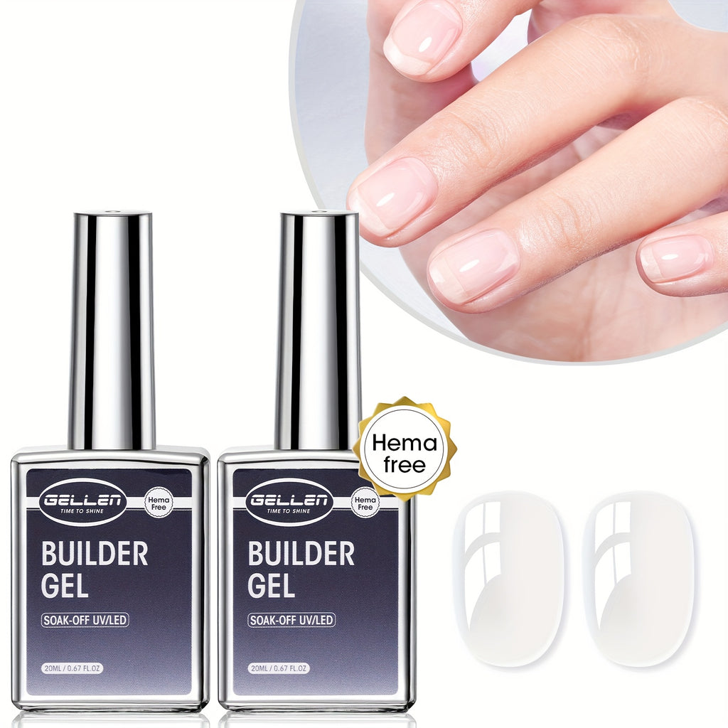 Gellen Clear 5-In-1 Hema-Free Builder Gel for Nails, 0.68oz for Nail Strengthener in a Bottle, for Nail Extension Hard Gel, Soak Off Long-Lasting Light, Base Coat Top Coat Needed