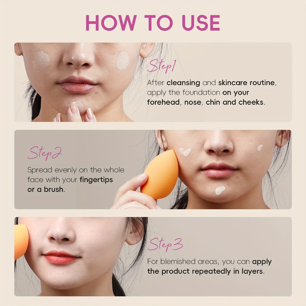 Foundation Full Coverage Hydrating Waterproof Long Lasting LALKOU with Hyaluronic Acid Pear Powder Invisible Pores Flawless Skin 6 Shades Ivory to Tan 2pcs