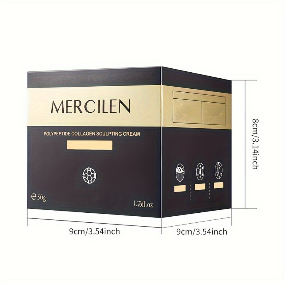 Mercilen Collagen Sculpting Cream - Hydrating & Firming Light Beige Care with Hyaluronic Acid, Plant-Based Squalane & Glycerin, Alcohol-Free for Normal to Sensitive Light Beige, Unisex Skincare, Sleek Black Packaging, Elegant Design