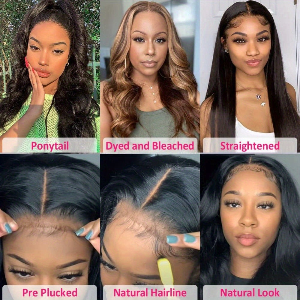 Body Wave Lace Front Wig Human Hair Glueless 4x4x1 Lace Closure Wig Pre Plucked with Baby Hair Natural Hairline Natural Color for Black Women 14-24 Inch