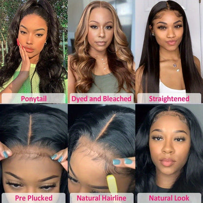 Body Wave Lace Front Wig Human Hair Glueless 4x4x1 Lace Closure Wig Pre Plucked with Baby Hair Natural Hairline Natural Color for Black Women 14-24 Inch