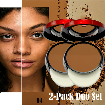 Contour & Foundation Powder Palette 6 Shades Matte Full Coverage Oil Control Waterproof Blush Bronzer Highlighter with Blending Puff Light to Dark Natural Finish
