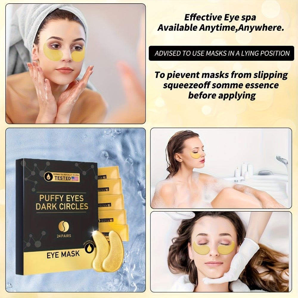 24 Pairs Of Golden Eye Masks, Collagen Skin Care Products, Glycerin And Moisturizing Ingredients, Protect The Skin's Moisture Barrier And Look Refreshed, Eye Patches, Suitable for Wedding Party Gifts, Valentine's Day Gifts, Must-have