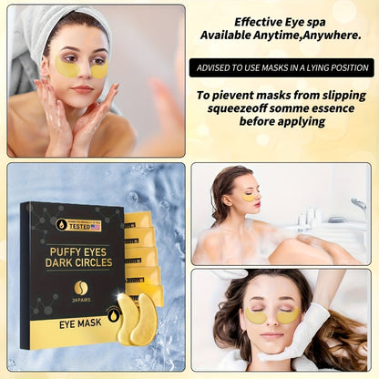 Gold Eye Mask Patches 24 Pairs Collagen Hyaluronic Acid Glycerin Moisturizing Under Eye Patches Refreshing Eye Care Gift Set Wedding Valentine's Day Must-Have