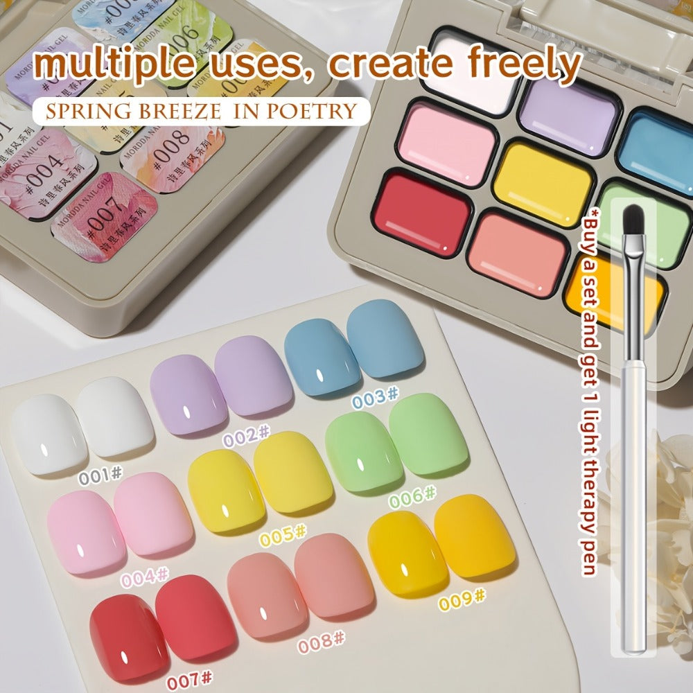 MORDDA 9pcs Gel Nail Polish Set, Chic Breeze Solid Gel Polish Kit, UV LED Soak-Off Nail Gel, High Saturation Creamy Texture, Long-Lasting Shimmer, With Alcohol-Free Formula For Salon And DIY, Ideal For Christmas And Festive Gifts