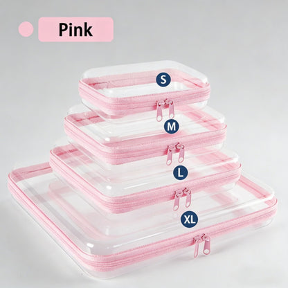 Clear Storage Box Set 4 Pcs Hard Transparent Zipper Organizer Plastic Pencil Case Makeup Box for Cosmetics Snacks Stationery S M L XL Multi-Color