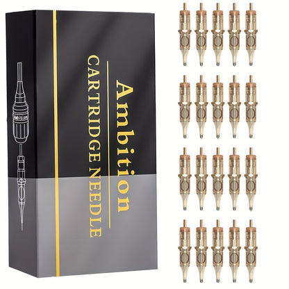 Tattoo Cartridge Needles 20pcs by Ambition – RL RS RM Sizes for Tattoo PMU & SMP | Disposable Sterilized Cartridges with Safety Membrane for Tattoo Machines