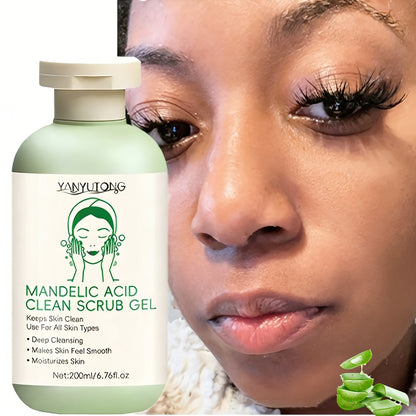 Mandelic Acid Exfoliating Gel with Aloe Vera & Rose Extract - Deep Cleansing Pore Cleanser Long-Lasting Hydration Daily Face & Body Scrub Gel 200ml