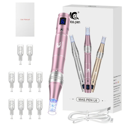 Derma Pen Microneedling Pen 6 Adjustable Levels - 10PCS Replacement Tips 0.15mm 500mAh Battery At-Home Skin Rejuvenation Anti-Aging Collagen Boost Tool