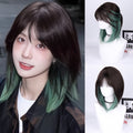 Women's Dark Black Green Ombre 16-Inch Short Bob Straight Wig with Bangs - High-Density 150% Synthetic Hair, Rose Net Cap for Halloween, Christmas, Cosplay & Parties - Elegant Style, Suitable for All Ethnicities, Party Accessory