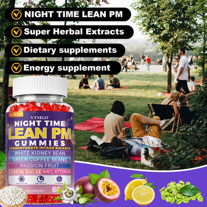 Night Time Lean PM Gummies — Melatonin, White Kidney Bean, Green Coffee, Lemon Balm & Passionflower | Sleep Support & Nighttime Wellness | Natural Quiet Balance Formula | 60 Gummies