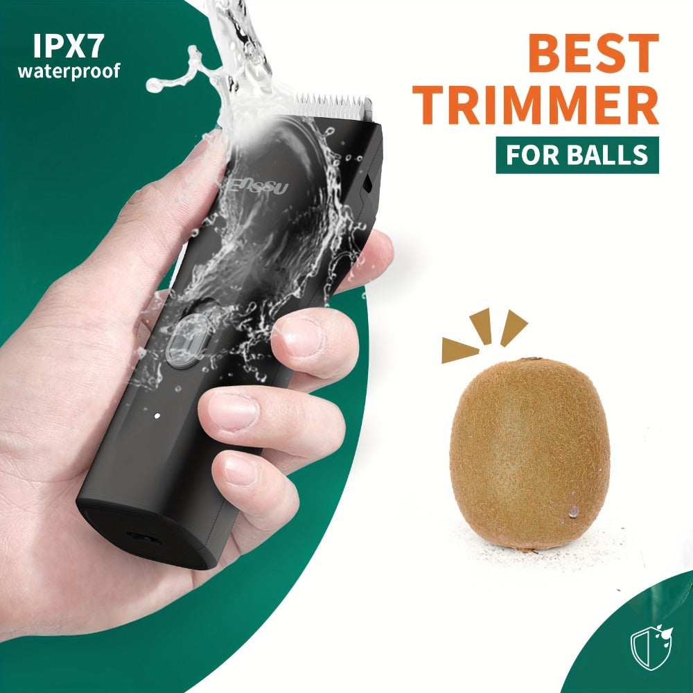 Ball Trimmer for Men - IPX7 Body Hair Trimmer, Ceramic Blade, Battery Display, Replaceable Blade Head, Electric Groin & Pubic Shaver, ES006