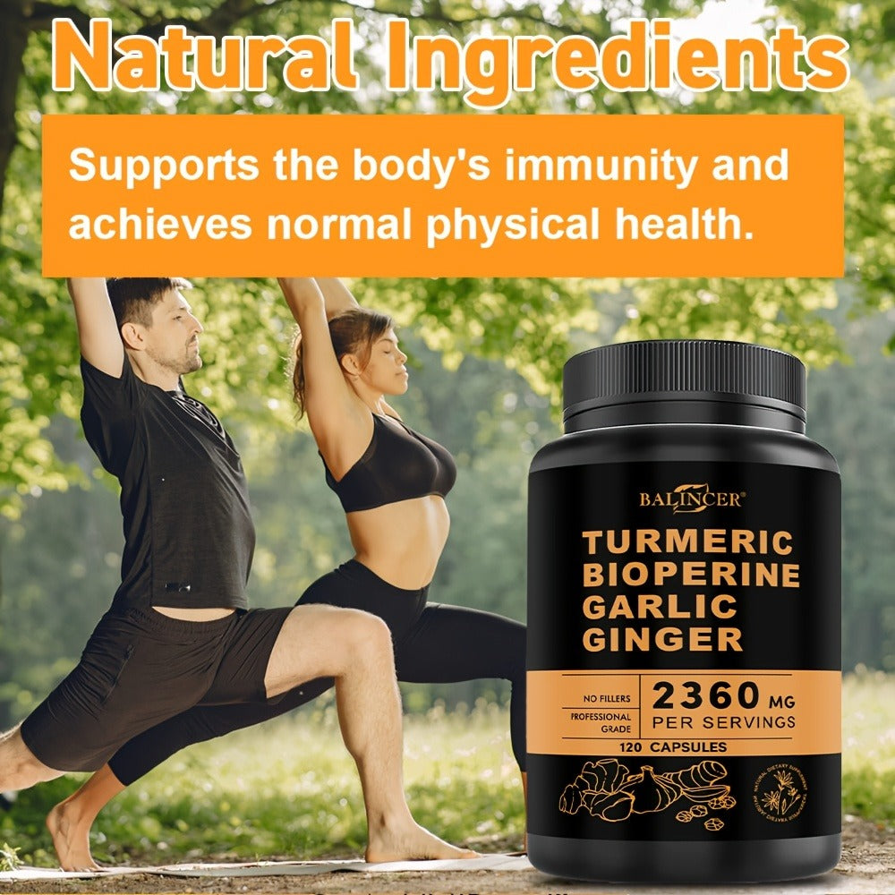 [Health Support Formula] Turmeric, Garlic, And Ginger Supplement, 2360mg Per Serving (Contains Turmeric, Ginger Root, Turmeric Root, And Black Pepper) - Premium Formula To Support Your Health - 120 Capsules Per Bottle (Available In 1, 2, Or 3 Bottles)