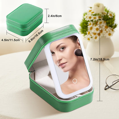 Travel Makeup Case with LED Mirror Cosmetic Bag Organizer - Portable Lighted Makeup Mirror 1200mAh Rechargeable USB Makeup Train Case for Women Girls Gift