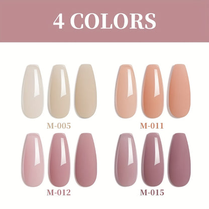 Jelly Gel Nail Polish Set 4pcs Nude Icy Translucent - Semi-Permanent LED Cured Long Lasting Glossy DIY Home Manicure Nail Art Kit 0.51oz