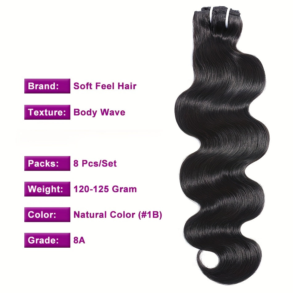 [Human Hair Extensions] Body Wave Clip in Human Hair Extensions 8pcs/Set Natural Color Clip Ins Human Hair 12-26 Inches 120G/Set