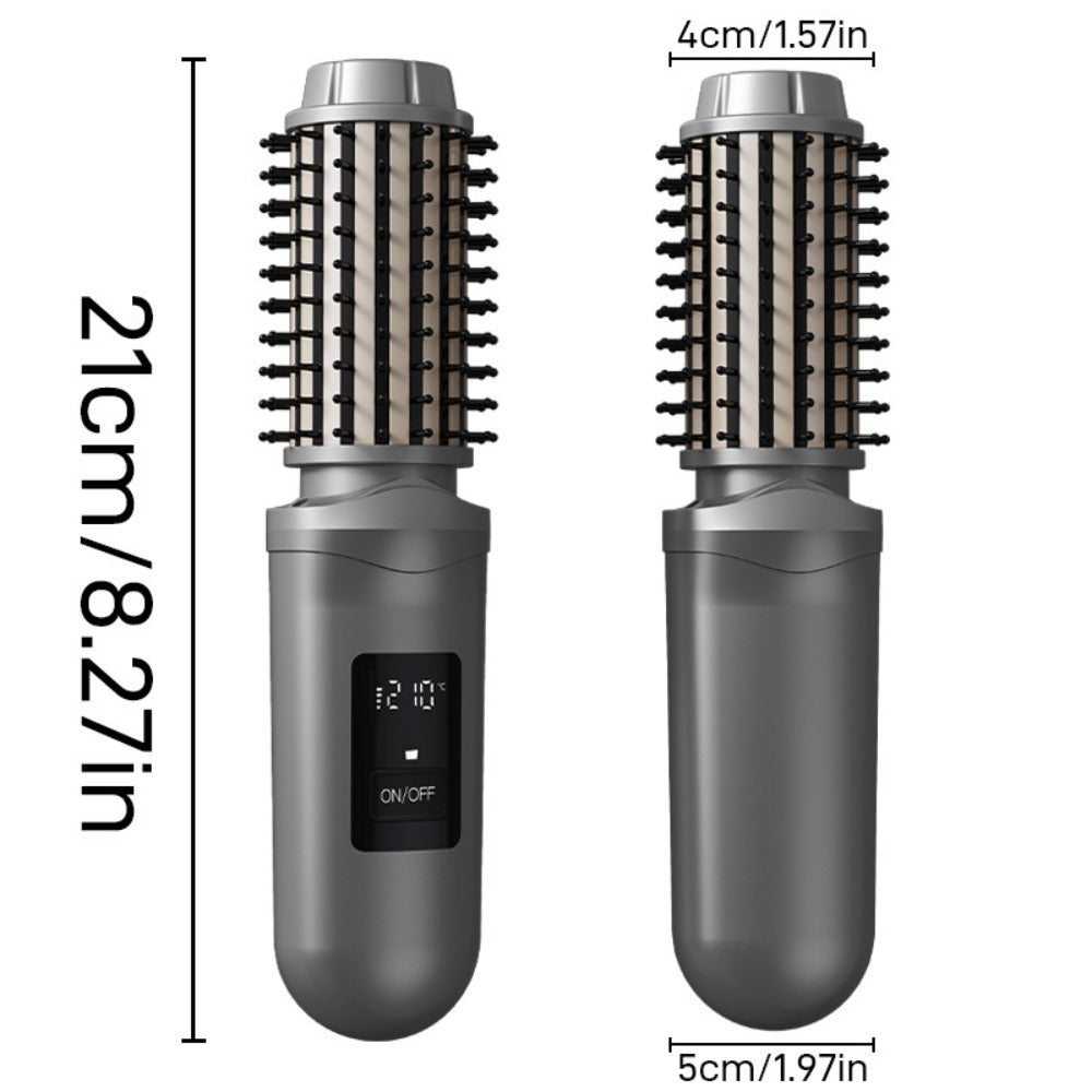 Cordless Hair Curler And Straightener Brush, Wireless Hair Curler, Wireless Curling Brush for Women, Rechargeable 2-In-1 Styling Tool with LED Display