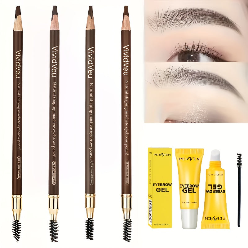 Waterproof Eyebrow Pencil 4-Pack - Smudge Proof Long Lasting Double-Ended with Built-In Brush, Sulfate Free, Natural Look for All Skin Types