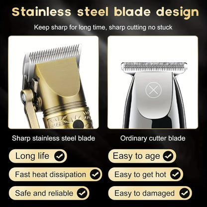 Wireless Hair Clipper & Trimmer Kit for Men — Aqwiopr Cordless Professional Grooming Set, Golden Edition, Rechargeable, Ideal Gift for Men's Grooming