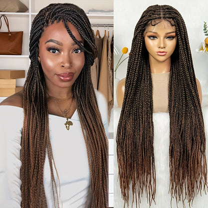 Knotless Box Braid Wig for Women — 360° HD Full Lace Synthetic Lace Front, Handmade Faux Locs, 26 & 38 Inch, Protective Style, Multiple Colors, All Ethnicities