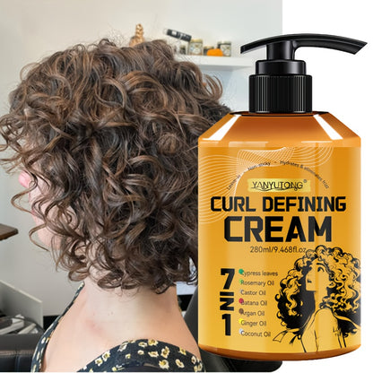 Curl Styling Cream 7-in-1 280ml — Argan Oil & Rosemary Oil Formula for Natural Fluffiness, Frizz Control & Long-Lasting Curl Definition | Waves & Curly Hair