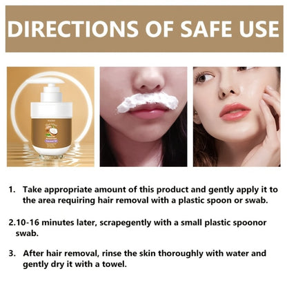 Coconut Oil Hair Removal Cream 2-Pack Gentle Depilatory for Women & Men — Natural Ingredients Deeply Hydrating Minimizes Irritation, Smooth Skin for Face Legs Arms Body, At-Home Painless Hair Removal Set