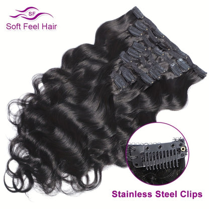 Clip In Human Hair Extensions Body Wave 8pcs 120g Full Head Real Human Hair Clip Ins Women Natural Black 1B Straight 12-26 Inch Thick Voluminous Seamless Blend