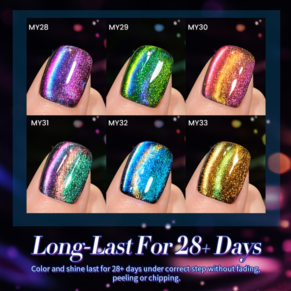 BORN PRETTY 0.34oz 6pcs 9D Polaris Cat Magnetic Gel Nail Polish Glass Water Light Semi-Permanent Soak Off LED Enamels Varnish