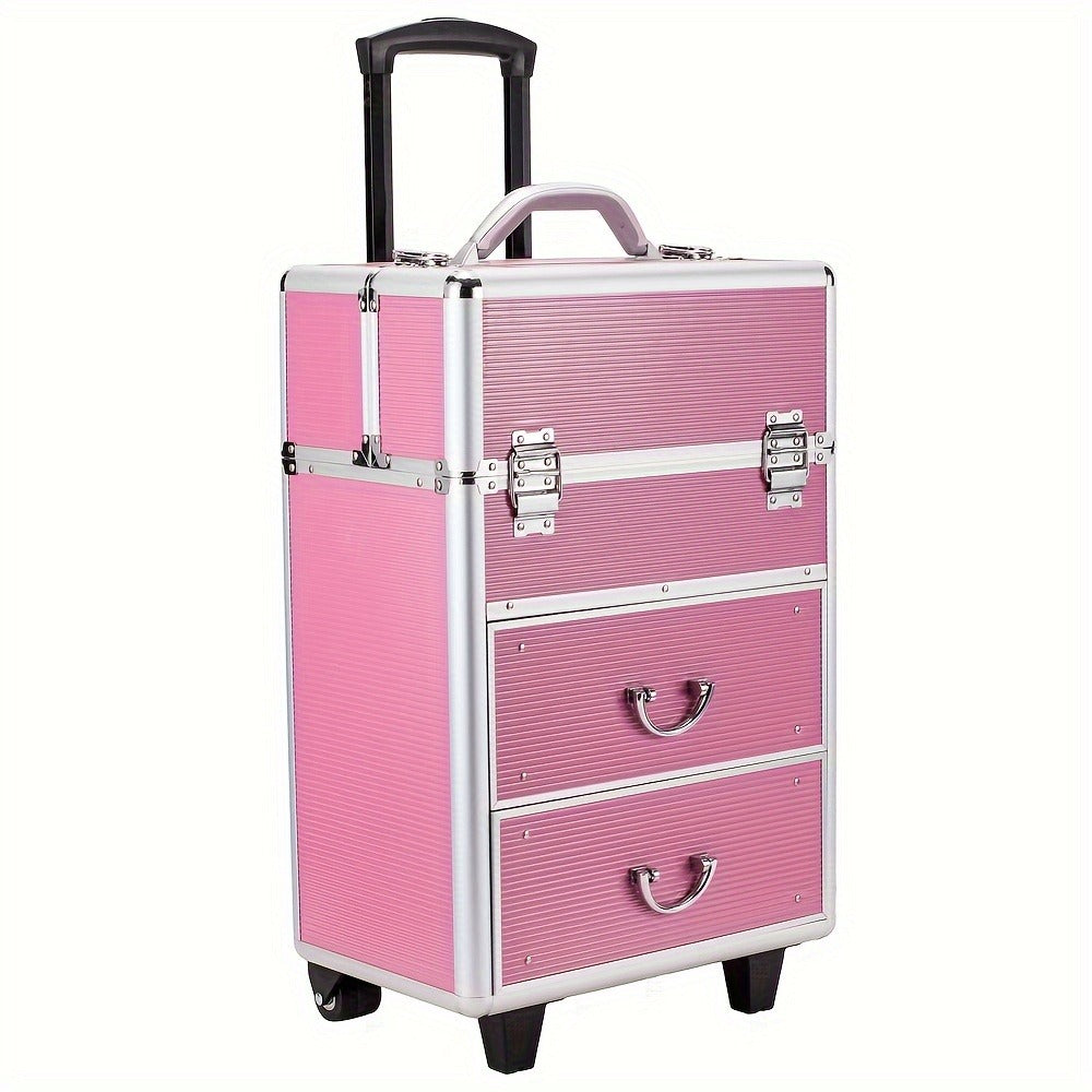 4 Tier Lockable Cosmetic Makeup Train Case with Extendable Trays for Lab Pink