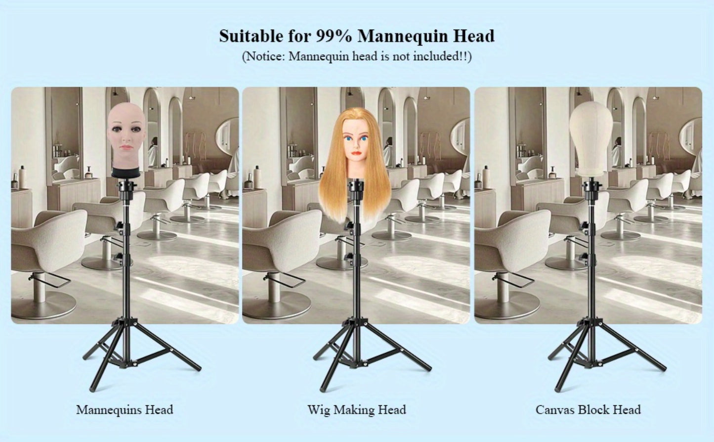 Adjustable Wig Stand Tripod Mannequin Head Stand 360 Rotation Height Adjustable to 50 Inch Aluminum Alloy for Styling Cosmetology Hairdressing Training