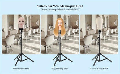 Adjustable Wig Stand Tripod Mannequin Head Stand 360 Rotation Height Adjustable to 50 Inch Aluminum Alloy for Styling Cosmetology Hairdressing Training