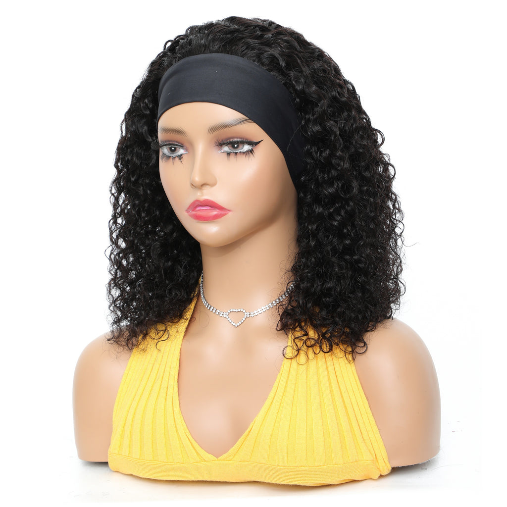 Headband Wig Human Hair Kinky Curly Human Hair Wigs No Lace Wigs Glueless Wig Human Hair Full Machine Made Brazilian Human Hair Wigs for Women 180% Density