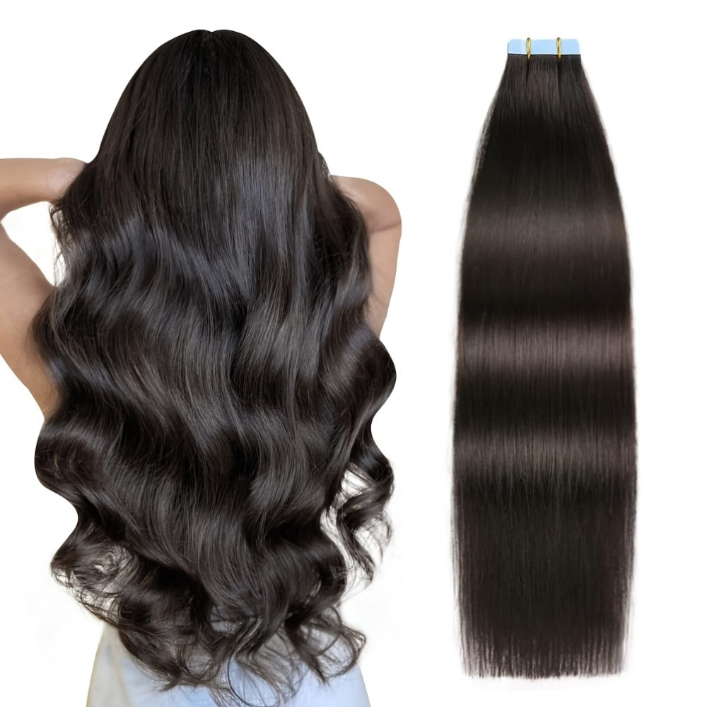 Tape In Hair Extensions Human Hair Straight Natural Black 1B Seamless Skin Weft 10pcs 30g Per Pack 16-24 Inch Women Invisible Blend Volume Length